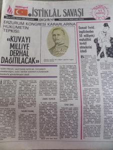İstiklal Savaşı Gazetesi 11 Ağustos 1919 Kuvayı Milliye Derhal Dağıtılacak