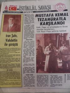 İstiklal Savaşı Gazetesi 3 Eylül 1919 Mustafa Kemal Tezahüratla Karşılandı