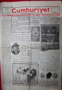 Cumhuriyet Gazetesi 1 Kanunuevel 1928 (Aralık) - Türk Matbuat Hayatında Tarihi Bir Gün:  Kanunuevel 928