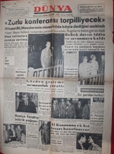 Dünya Gazetesi 2 Kasım 1960 - Zorlu Konferansı Torpilliyecek