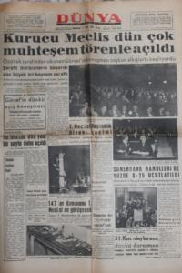 Dünya Gazetesi 7 Ocak 1961 - Kurucu Meclis Dün Çok Muhteşem Törenle Açıldı