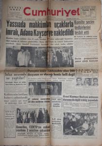 Cumhuriyet Gazetesi 20 Eylül 1961 - Yassıada Mahkumları Uçaklarla İmralı, Adana Kayseriye Nakledildi.Kü,