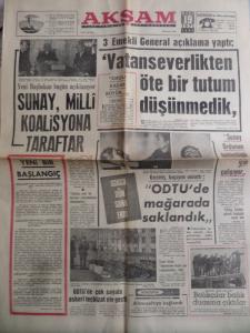 Akşam 19 Mart 1971 - Vatanseverlikten Öte Bir Tutum Düşünmedik