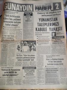 Günaydın Gazetesi30 Temmuz 1974 - Türk Birliklerinin Kıbrıs'tan Çekilmesi Konusunda Tartışma Kabul Etmeyiz