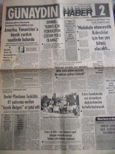 Günaydın Gazetesi 5 Ağustos 1974 - Demirel Kıbrıs İçin Federasyon Çözüm Yolu Olamaz