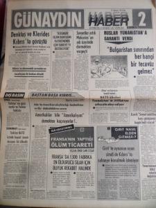 Günaydın Gazetesi 27 Ağustos 1974 - Denktaş ve Klerides Kıbrıs'ta Görüştü