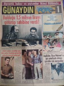 Günaydın Gazetesi 5 Ekim 1974 - Bulduğu 1,5 Milyon Lirayı Götürüp Sahibine Verdi