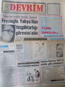 Devrim Gazetesi 8 Aralık 1970 - Feyzioğlu Yahya Han Tezgahtarlığı Görevini Aldı