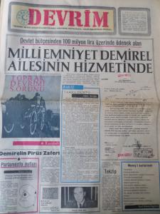 Devrim Gazetesi 22 Aralık 1970 - Milli Emniyet Demirel Ailesinin Hizmetinde