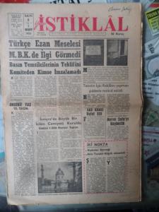 İstiklal 1 Mart 1951 - Türkçe Ezan Meselesi