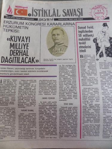 İstiklal Savaşı Gazetesi 11 Ağustos 1919 Kuvayı Milliye Derhal Dağıtılacak