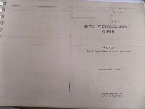 Bitki Fizyolojisine Giriş* Yusuf Vardar