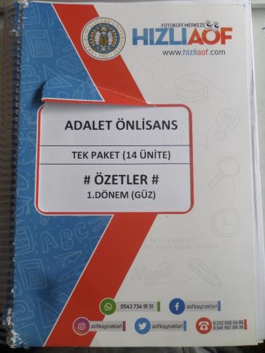 Adalet Önlisans 1. Dönem Güz Özetler Tek Paket ( 14 Ünite )