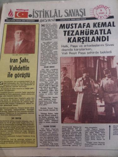 İstiklal Savaşı Gazetesi 3 Eylül 1919 Mustafa Kemal Tezahüratla Karşılandı