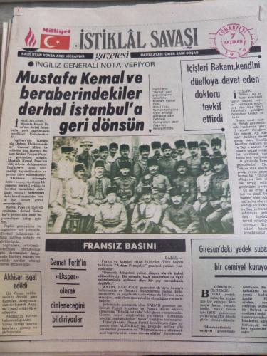 İstiklal Savaşı Gazetesi 7 Haziran 1919 Mustafa Kemal ve Beraberindeki