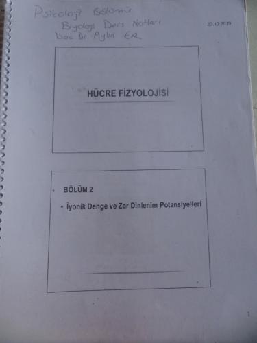 Hücre Fizyolojisi Ders Notu *