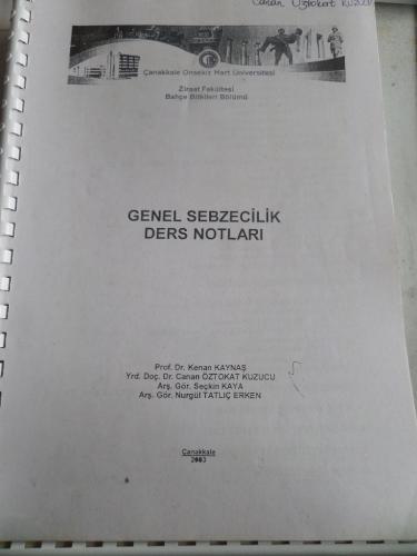 Genel Sebzecilik Ders Notları * Kenan Kaynaş