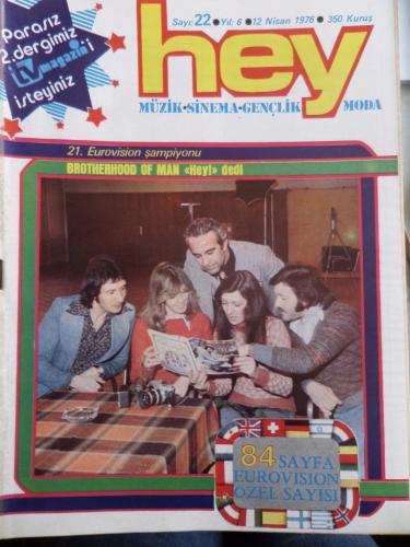 Hey Dergisi 1976 / 22 Kapak Funda Aydoğdu 21. Eurovision- Tv Magazin E