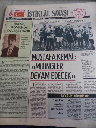 İstiklal Savaşı Gazetesi 29 Mayıs 1919 Mustafa Kemal Mitingler Devam E