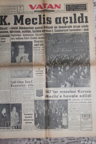 Vatan Gazetesi 7 Ocak 1961 - K. Meclis Açıldı
