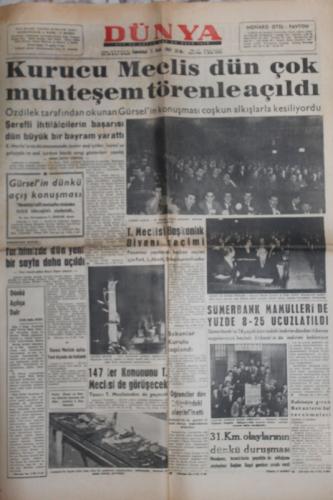 Dünya Gazetesi 7 Ocak 1961 - Kurucu Meclis Dün Çok Muhteşem Törenle Aç