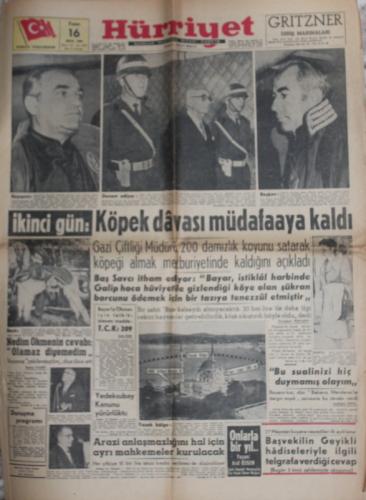 Hürriyet Gazetesi 16 Ekim 1960 - Köpek Davası Müdafaya Kaldı