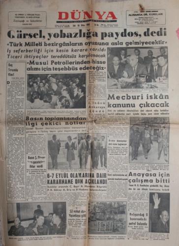 Dünya Gazetesi 18 Ekim 1960 - Gürsel, Yobazlığa Paydos, Dedi