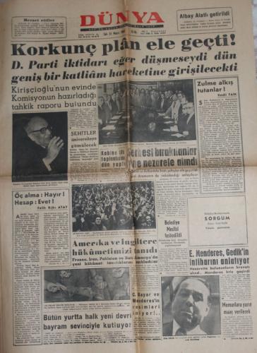 Dünya Gazetesi 31 Mayıs 1960 - Korkunç Plan Ele Geçti!
