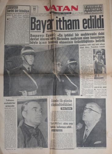 Vatan Gazetesi 1 Ekim 1960 - Bayar İtham Edildi