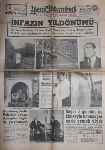 Yeni İstanbul Gazetesi 17 Eylül 1962 - İnfazın Yıldönümü