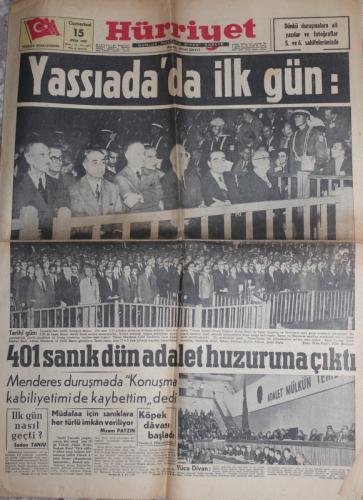Hürriyet Gazetesi 15 Ekim 1960 - Yassıada'da İlk Gün