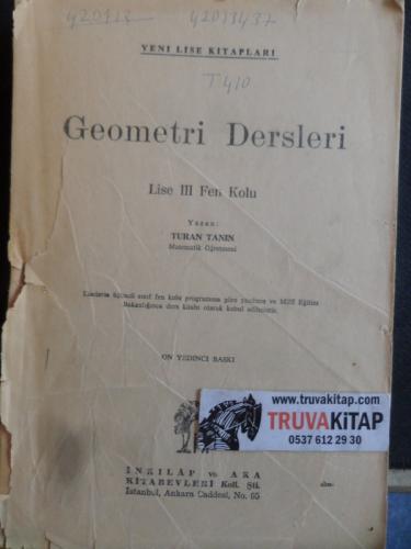 Geometri Dersleri Lise III Fen Kolu Turan Tanın