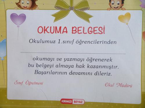 1. Sınıf Okul Belgesi