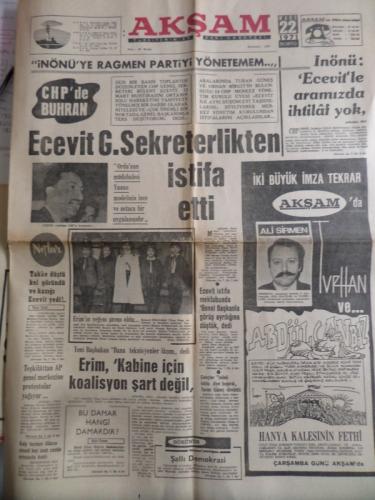 Akşam 22 Mart 1971 - Ecevit G. Sekreterlikten İstifa Etti