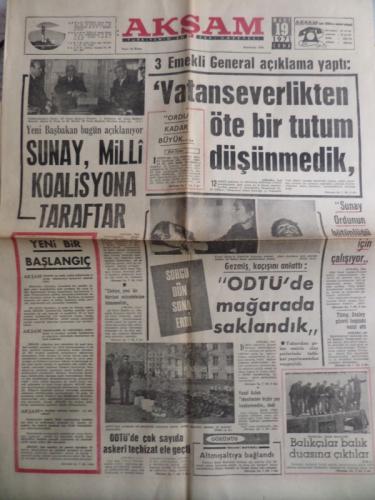 Akşam 19 Mart 1971 - Vatanseverlikten Öte Bir Tutum Düşünmedik