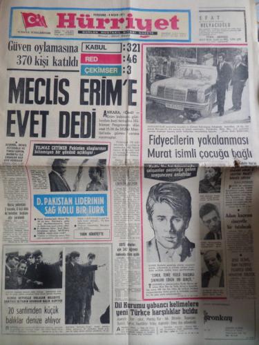Hürriyet 8 Nisan 1971 - Meclis Erim'e Evet Dedi