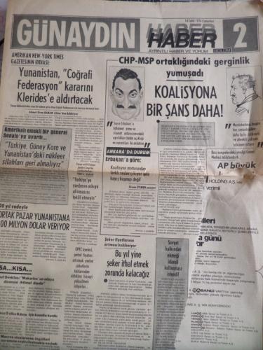 Günaydın Gazetesi 14 Eylül 1974 - Koalisyona Bir Şans Daha
