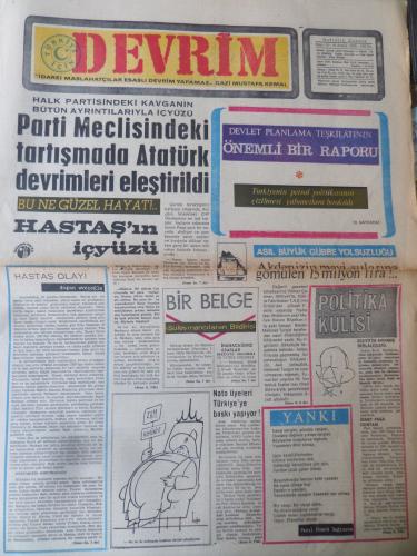 Devrim Gazetesi 16 Aralık 1969 - Parti Meclisindeki Tartışmada Atatürk Devrimleri Eleştirildi
