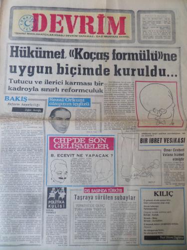 Devrim Gazetesi 30 Mart 1971 - Hükümet Koçaş Formülüne Uygun Biçimde Kuruldu