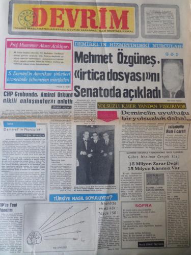 Devrim Gazetesi 13 Ocak 1970 - Mehmet Özgüneş İrtica Dosya'nı Senatoda Açıkladı