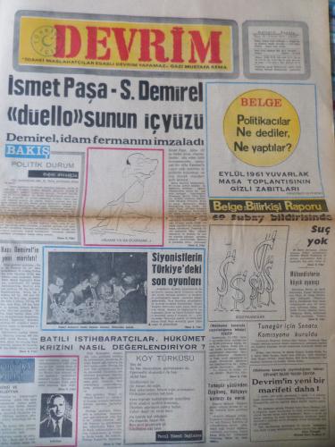 Devrim Gazetesi 3 Mart 1970 - İsmet Paşa - S. Demirel Düello sunun İçyüzü