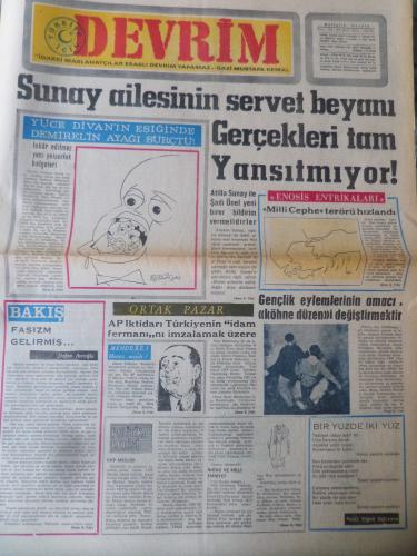 Devrim Gazetesi 24 Mart 1970 - Sunay Ailesinin Servet Beyanı Gerçekler