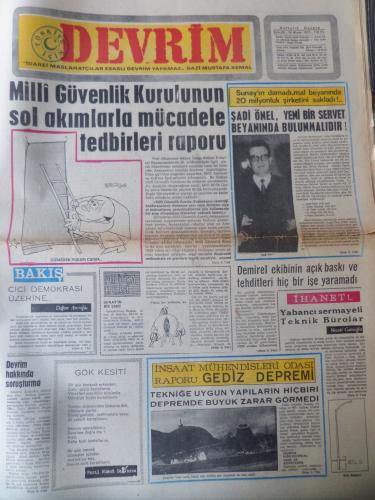 Devrim Gazetesi 14 Nisan 1970 - Milli Güvenlik Kurıulunun Sol Akımlarl