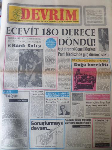 Devrim Gazetesi 23 Haziran 1970 - Ecevit 180 Derece Döndü