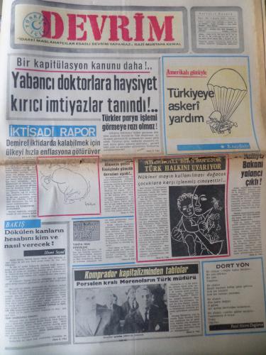 Devrim Gazetesi 1 Aralık 1970 - Yabancı Doktorlara Haysiyet Kırıcı İmt