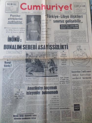 Cumhuriyet Gazetesi 6 Nisan 1971 - İnönü: Bunalım Sebebi Asayişsizlik