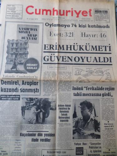 Cumhuriyet Gazetesi 8 Nisan 1971 - Erim Hükümeti Güven Oyu Aldı