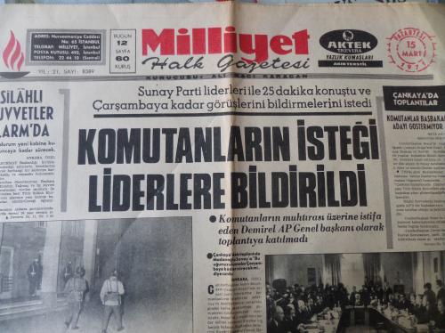 Milliyet Gazetesi 15 Mart 1971 - Komutanların İsteği Liderlere Bildird