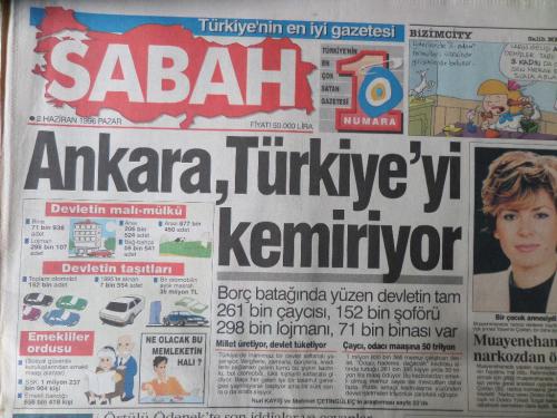 Sabah Gazetesi 2 Haziran 1996 - Ankara, Türkiye'yi Kemiriyor