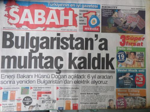 Sabah Gazetesi 9 Haziran 1996 - Bulgaristan'a Muhtaç Kaldık - DYP-Refa